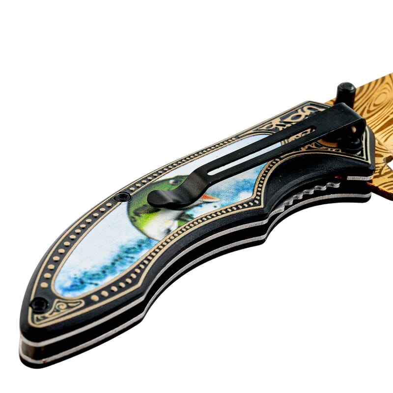 Razor Tactical Bass Pattern Gold Titanium Blade Folding Knife