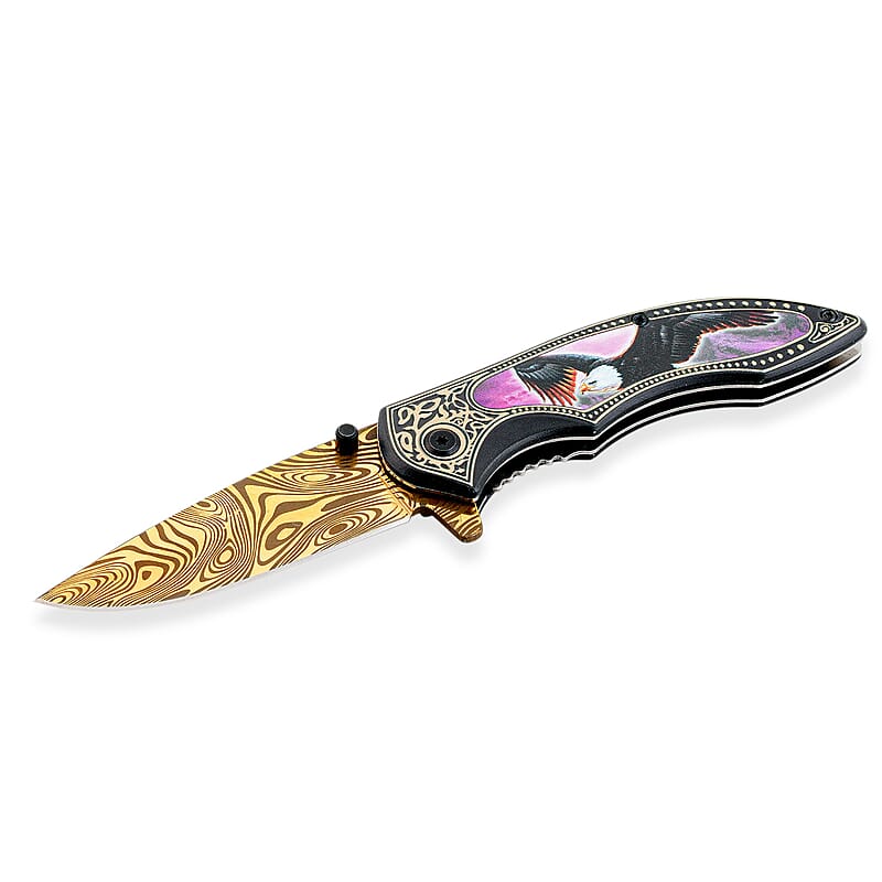 Razor Tactical Eagle Pattern Gold Titanium Blade Folding Knife