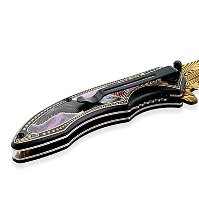 Razor Tactical Eagle Pattern Gold Titanium Blade Folding Knife