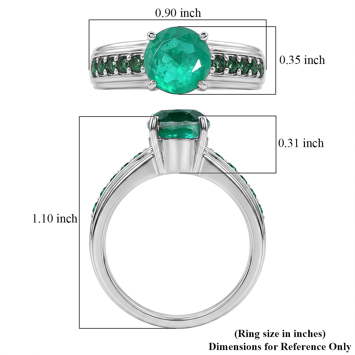 EverTrue Emeraldine Quartz (Triplet) and Simulated Green Diamond 2.70 ctw Ring in Stainless Steel (Size 7.0)