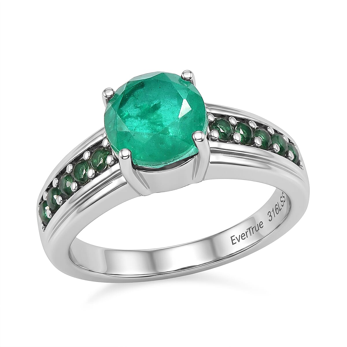 EverTrue Emeraldine Quartz (Triplet) and Simulated Green Diamond 2.70 ctw Ring in Stainless Steel (Size 8.0)