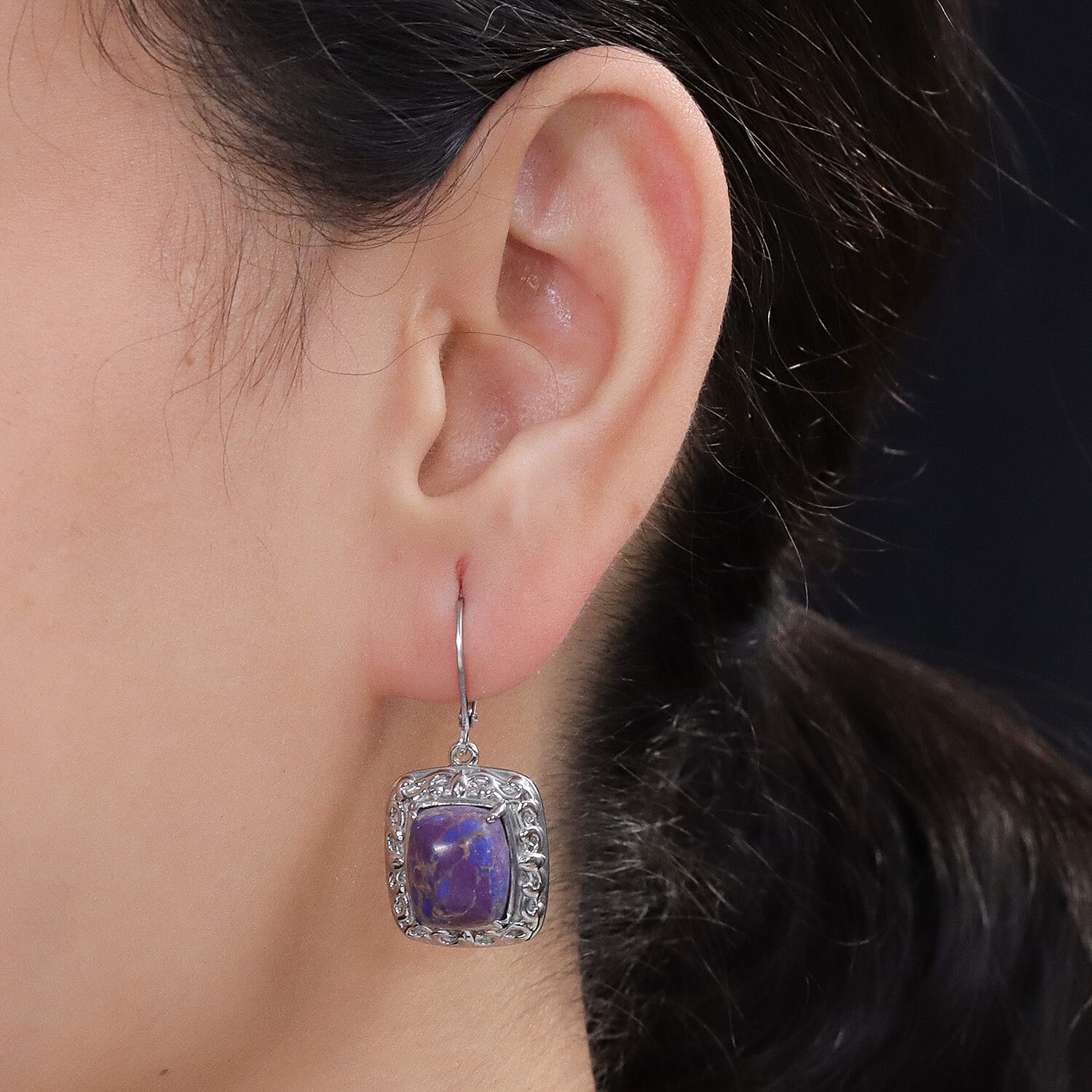EverTrue Mojave Purple Turquoise 11.40 ctw Lever Back Earrings in Stainless Steel