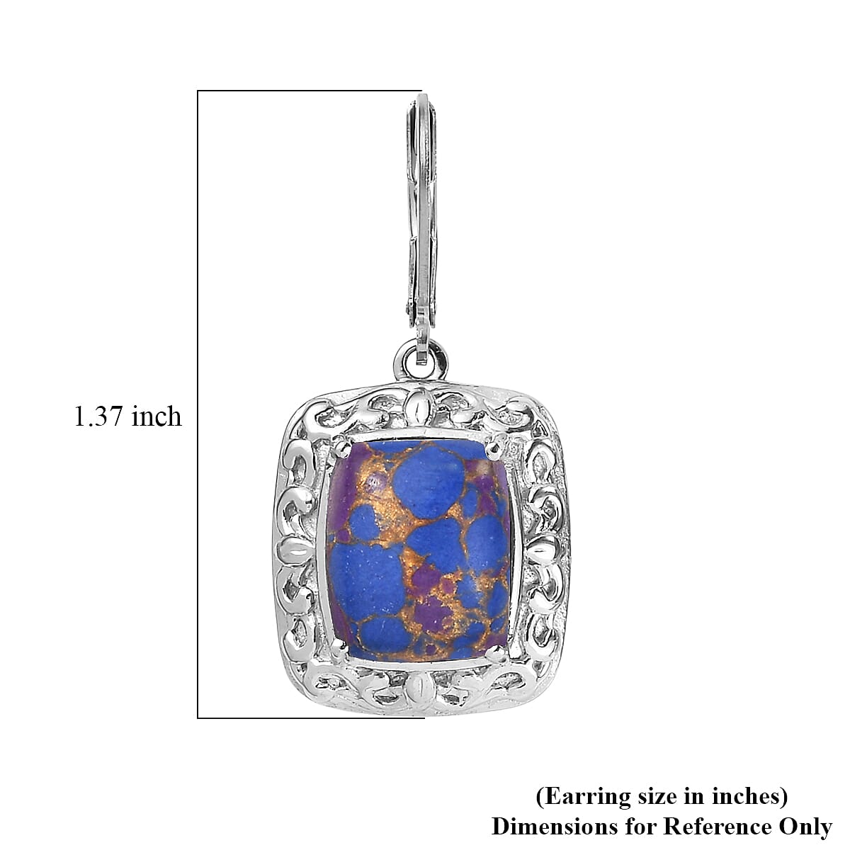 EverTrue Mojave Purple Turquoise 11.40 ctw Lever Back Earrings in Stainless Steel image number 5