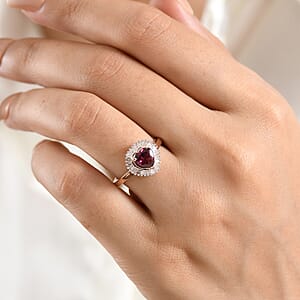 D'Joy Premium Malawi Magenta Garnet and Diamond 1.60 ctw Midnight Romance Ring in 18K Vermeil Rose Gold Over Sterling Silver (Size 10.0)
