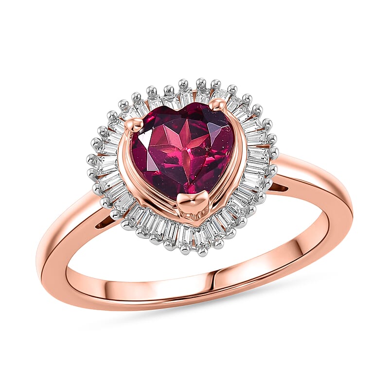D'Joy Premium Malawi Magenta Garnet and Diamond 1.60 ctw Midnight Romance Ring in 18K Vermeil Rose Gold Over Sterling Silver (Size 5.0)