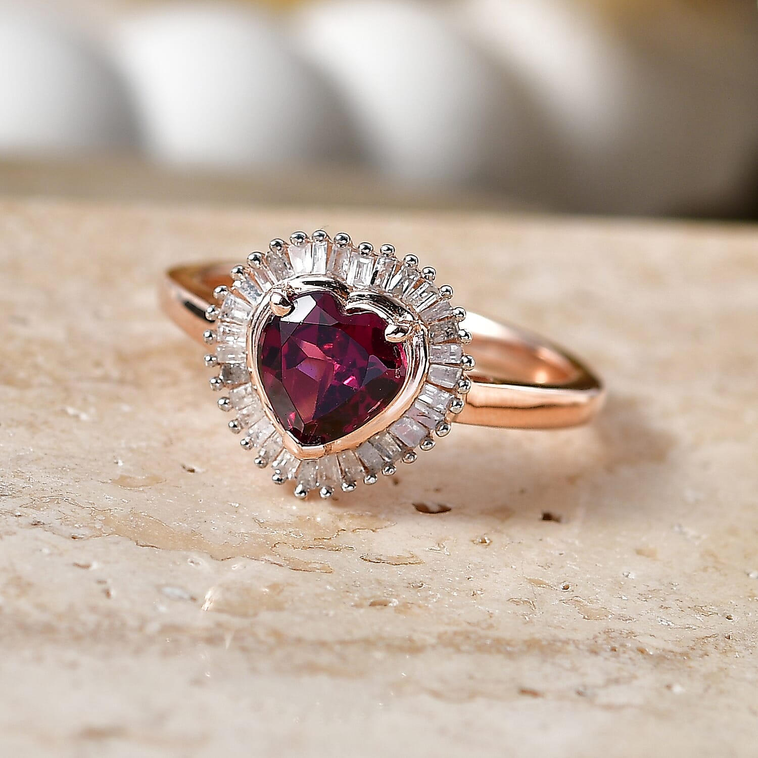 D'Joy Premium Malawi Magenta Garnet and Diamond 1.60 ctw Midnight Romance Ring in 18K Vermeil Rose Gold Over Sterling Silver (Size 5.0)