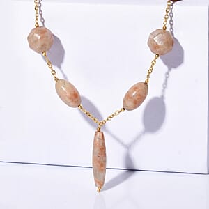 EverTrue Sunstone 225.00 ctw Beaded Necklace in 18K Yellow Gold Plated Stainless Steel 20-22 Inches