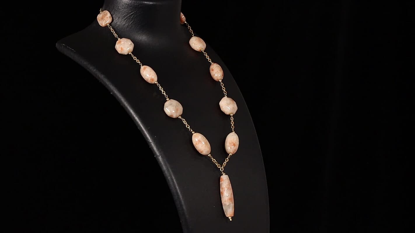 EverTrue Sunstone Beaded Necklace (20-22 Inches) in 18K YG Plated Stainless Steel 225.00 ctw