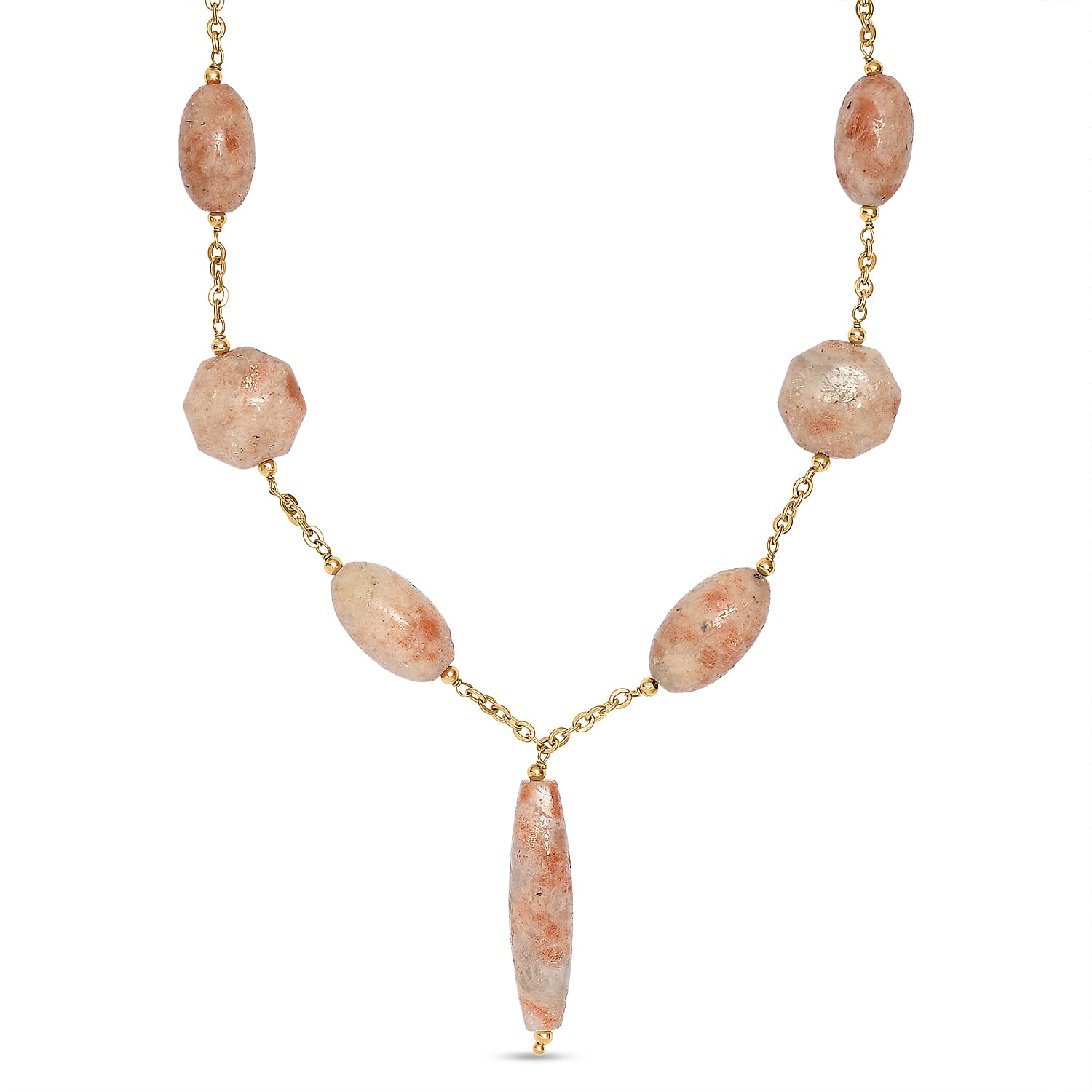 EverTrue Sunstone 225.00 ctw Beaded Necklace in ION Plated YG Stainless Steel 20-22 Inches