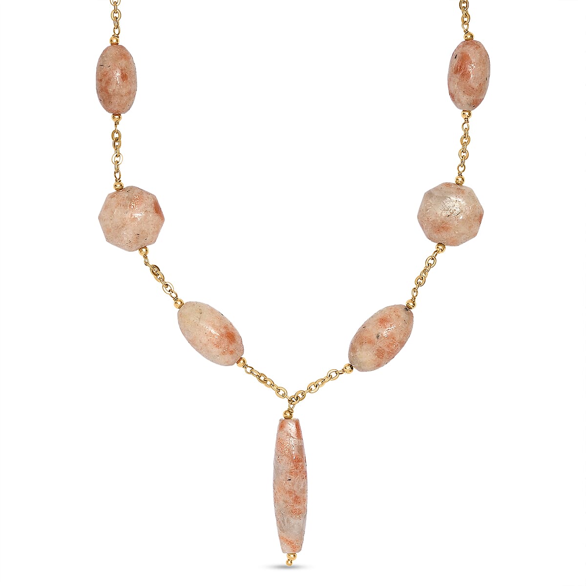EverTrue Sunstone 225.00 ctw Beaded Necklace in 18K Yellow Gold Plated Stainless Steel 20-22 Inches image number 3