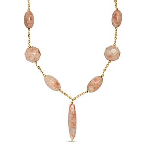 EverTrue Sunstone 225.00 ctw Beaded Necklace in 18K Yellow Gold Plated Stainless Steel 20-22 Inches