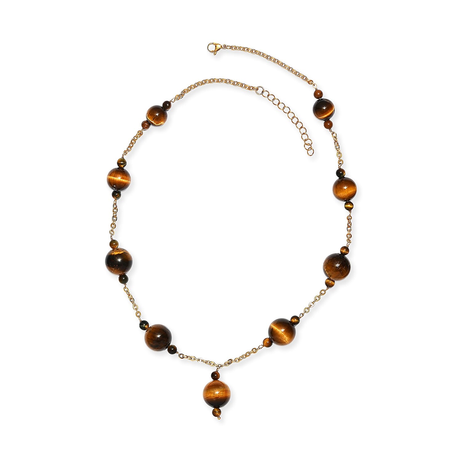 EverTrue Tiger's Eye 195.00 ctw Beaded Necklace in ION Plated YG Stainless Steel 20-22 Inches