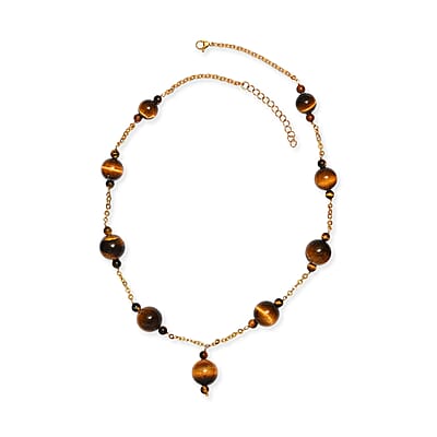 EverTrue Tiger's Eye 195.00 ctw Beaded Necklace in ION Plated YG Stainless Steel 20-22 Inches