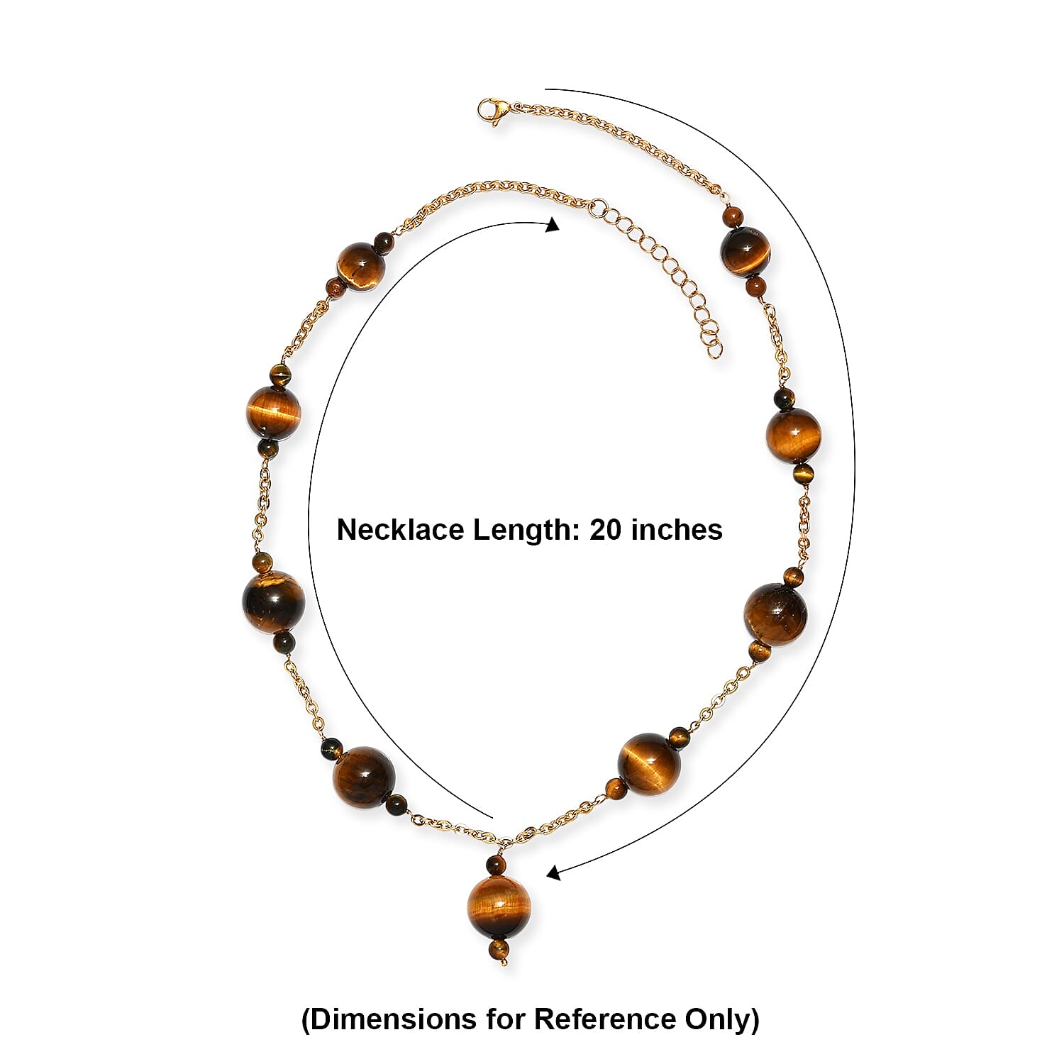 EverTrue Tiger's Eye 195.00 ctw Beaded Necklace in ION Plated YG Stainless Steel 20-22 Inches