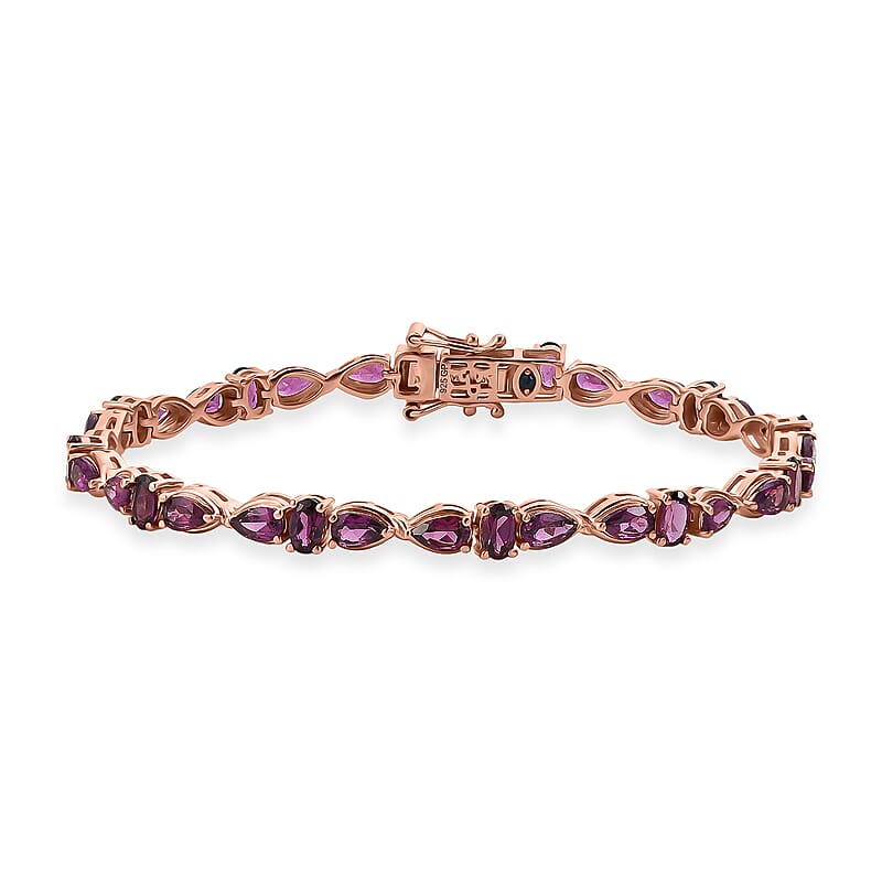 GP Amore Collection Premium Radiant Ember Garnet 9.60 ctw Bracelet in 18K Vermeil Rose Gold Over Sterling Silver (7.25 In)