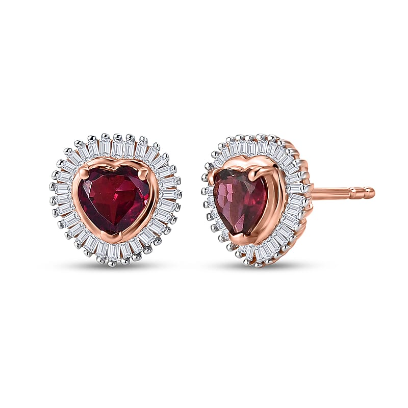 D'Joy Premium Malawi Magenta Garnet and Diamond 1.25 ctw Midnight Romance Stud Earrings in 18K Vermeil Rose Gold Over Sterling Silver