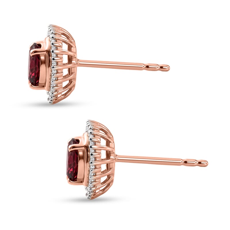 D'Joy Premium Malawi Magenta Garnet and Diamond 1.25 ctw Midnight Romance Stud Earrings in 18K Vermeil Rose Gold Over Sterling Silver