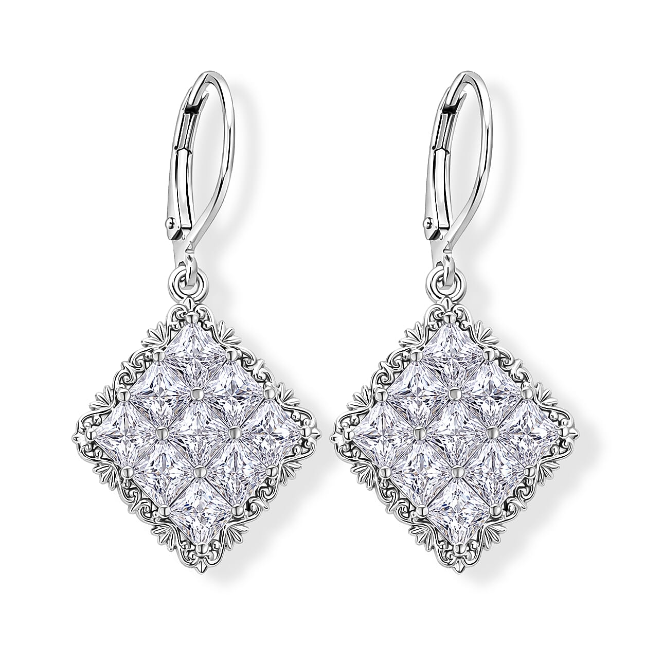 EverTrue Princess Cut Simulated Diamond Earrings in Platinum Bond