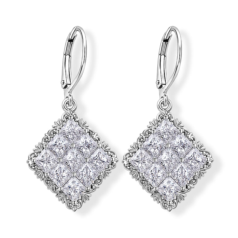 EverTrue Princess Cut Simulated Diamond Earrings in Platinum Bond