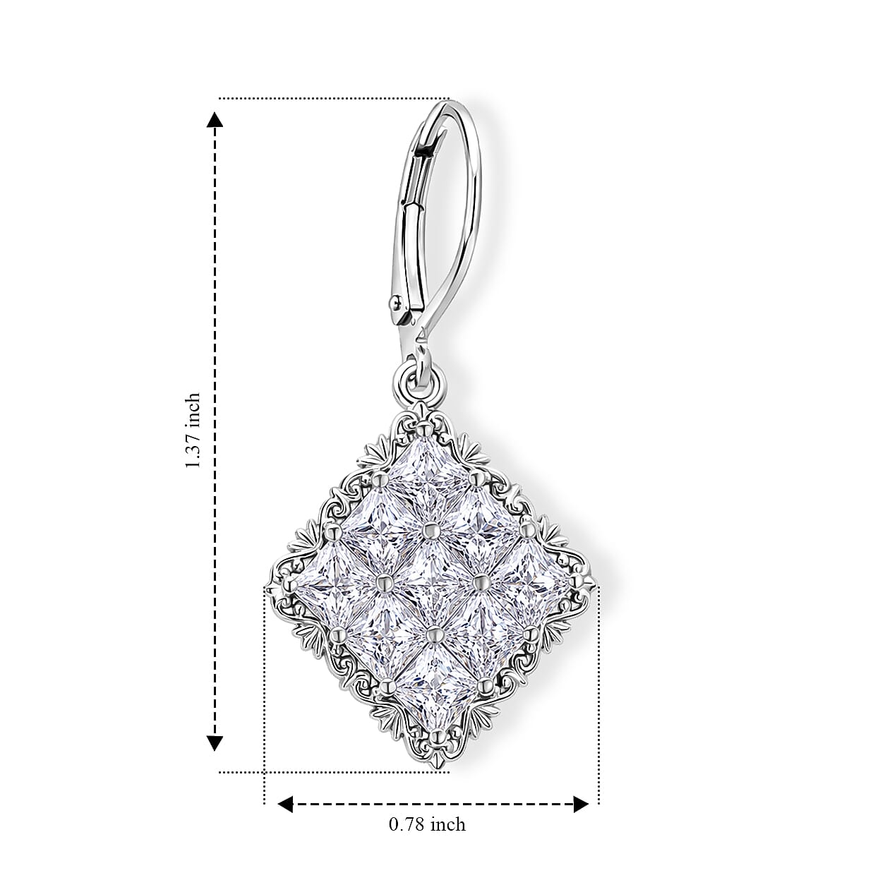 EverTrue Princess Cut Simulated Diamond Earrings in Platinum Bond