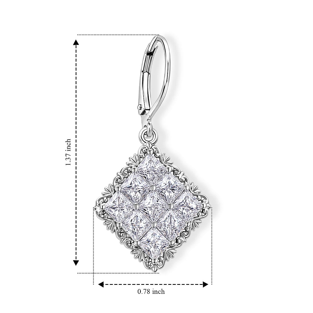 EverTrue Princess Cut Simulated Diamond Earrings in Platinum Bond image number 1