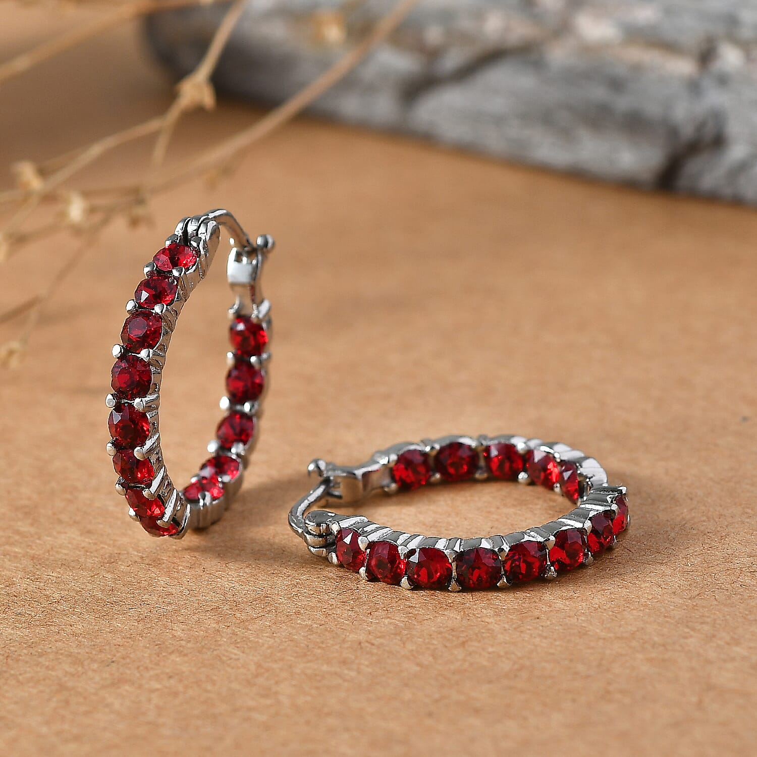EverTrue Siam Color Swarovski Crystal Earrings in Stainless Steel
