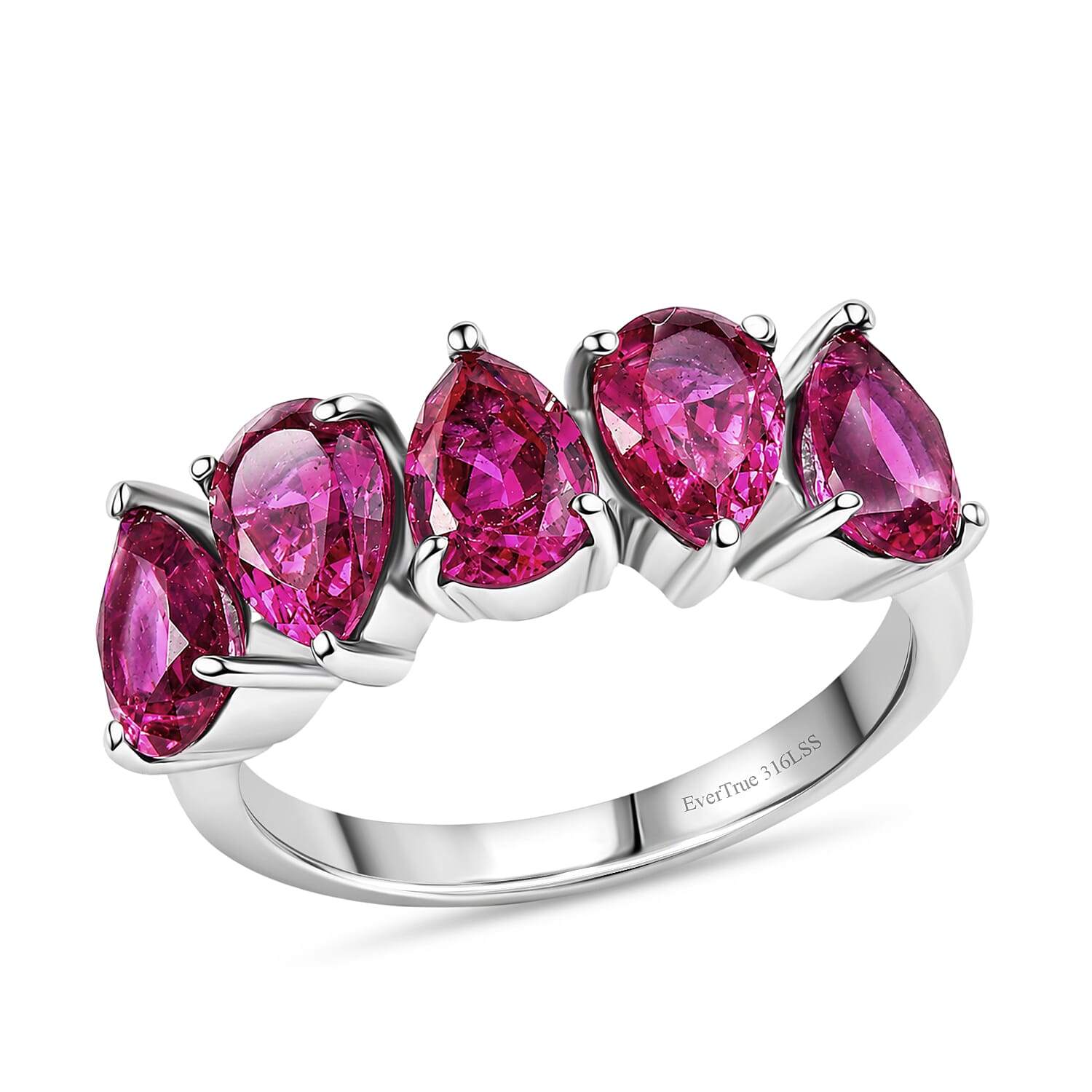 EverTrue Lab Created Ruby 4.35 ctw 5 Stone Ring in Stainless Steel (Size 10.0)
