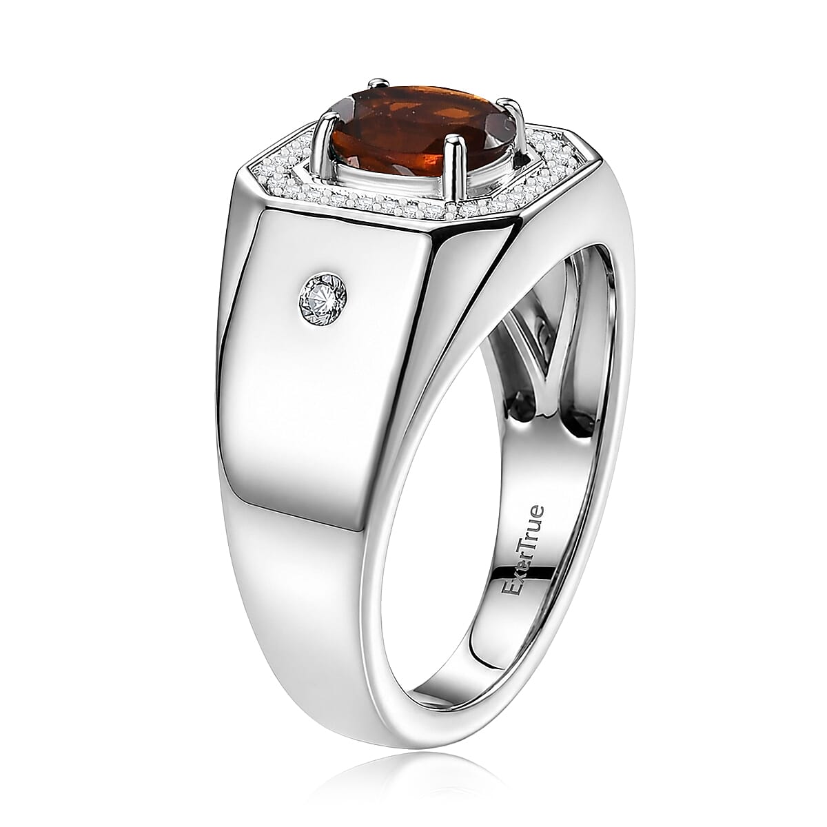 EverTrue Cherry Citrine and White Zircon 1.50 ctw Men's Ring in Platinum Bond (Size 9.0)