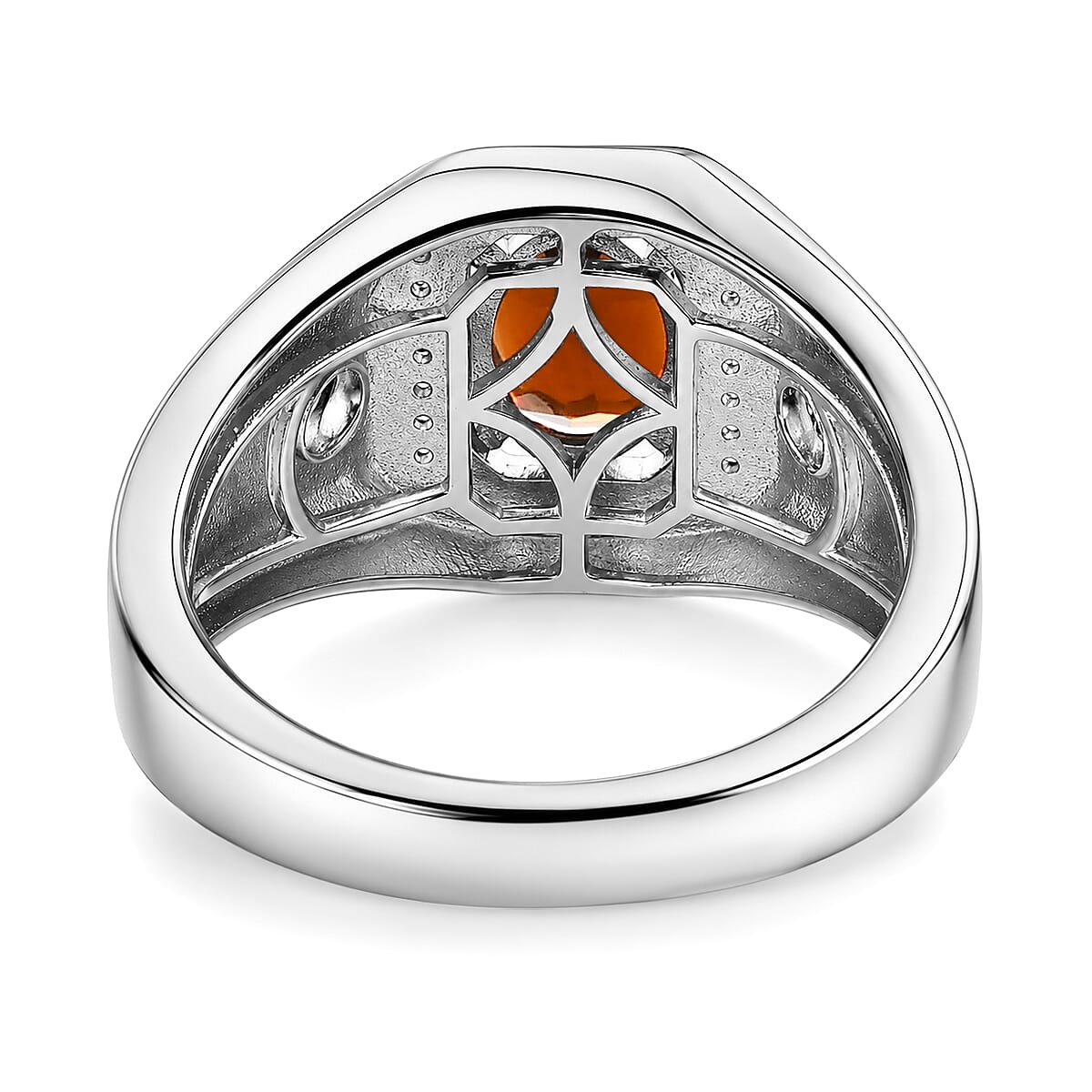 EverTrue Cherry Citrine and White Zircon 1.50 ctw Men's Ring in Platinum Bond (Size 9.0)
