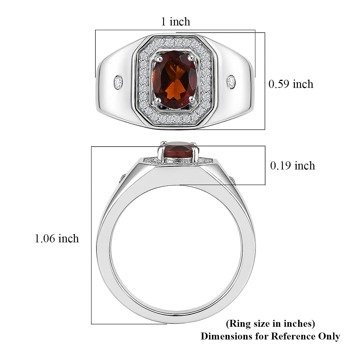 EverTrue Cherry Citrine and White Zircon 1.50 ctw Men's Ring in Platinum Bond (Size 9.0)