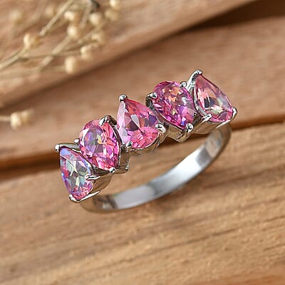 EverTrue Charisma Pink Mystic Topaz 4.10 ctw Ring in Stainless Steel (Size 7.0)