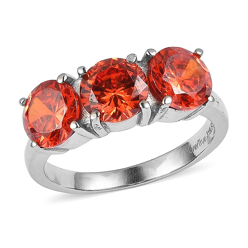 EverTrue Simulated Orange Diamond 6.90 ctw Ring in Stainless Steel (Size 6.0)
