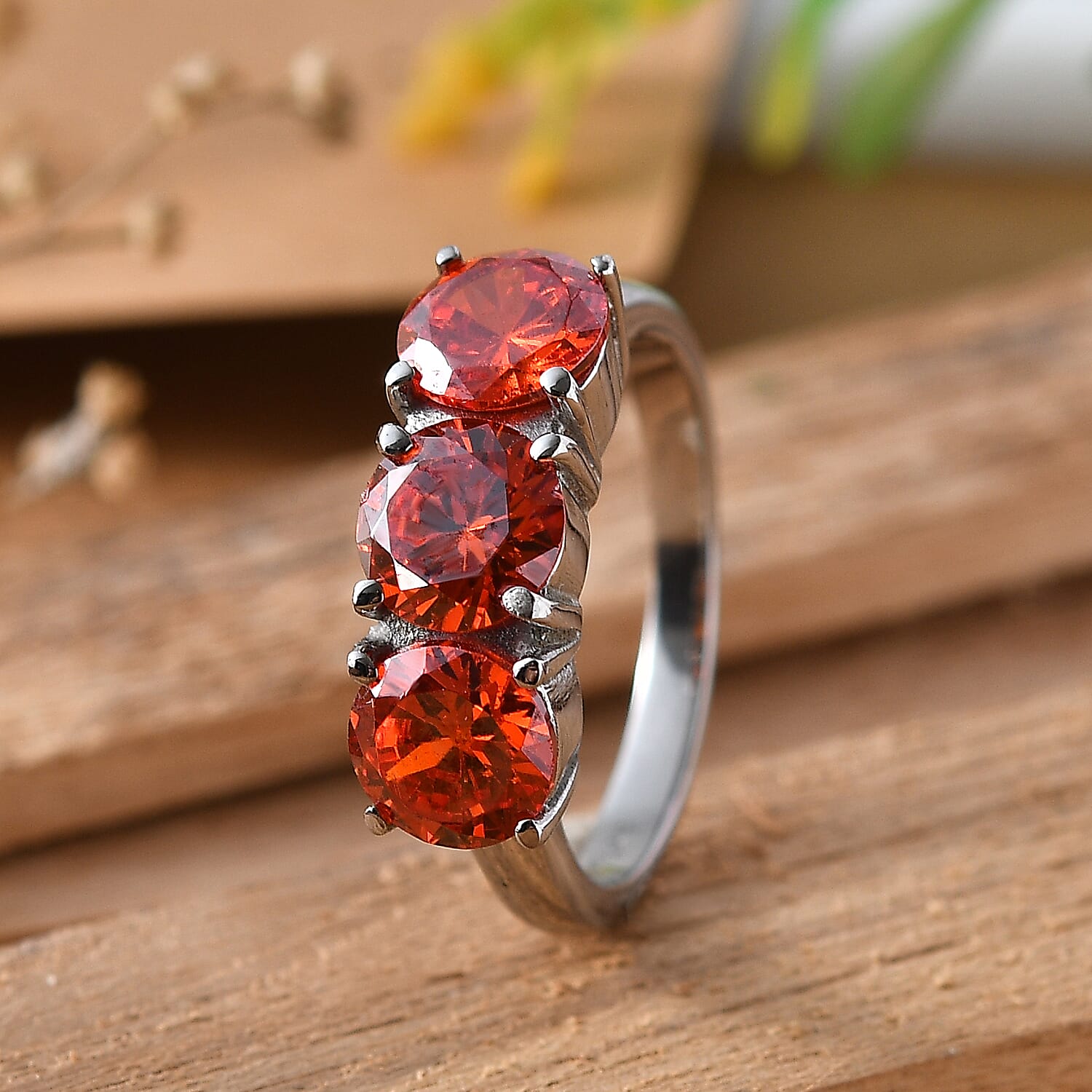 EverTrue Simulated Orange Diamond 6.90 ctw Ring in Stainless Steel (Size 6.0)