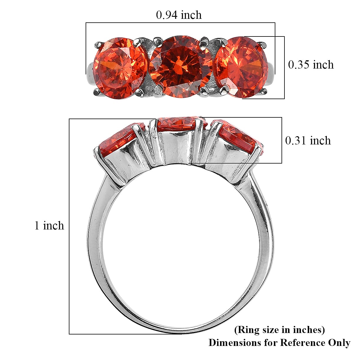 EverTrue Simulated Orange Diamond 6.90 ctw Ring in Stainless Steel (Size 6.0)