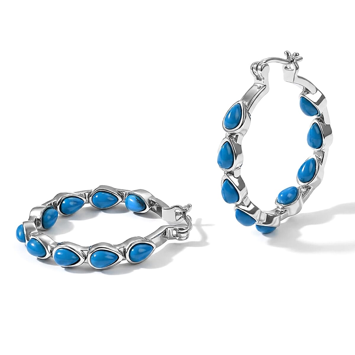 EverTrue Blue Howlite 7.30 ctw Hoop Earrings in Stainless Steel