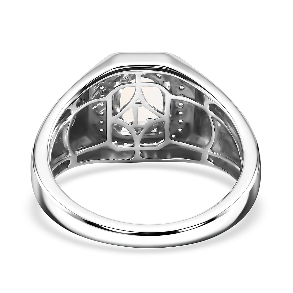 Premium Ethiopian Welo Opal and Luxuriant Lab Grown Diamond G-H SI 1.00 ctw Men's Ring in Rhodium Over Sterling Silver (Size 10.0) image number 4