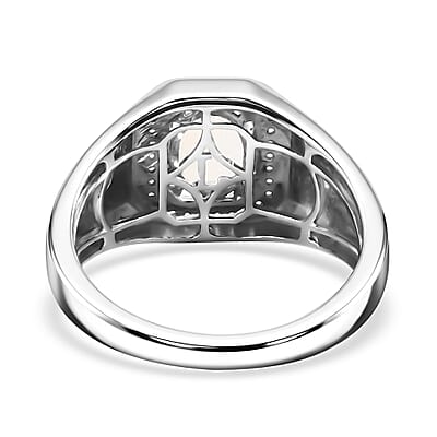 Premium Ethiopian Welo Opal and Luxuriant Lab Grown Diamond G-H SI 1.00 ctw Men's Ring in Rhodium Over Sterling Silver (Size 9.0)