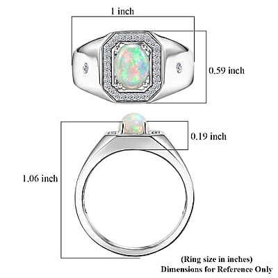 Premium Ethiopian Welo Opal and Luxuriant Lab Grown Diamond G-H SI 1.00 ctw Men's Ring in Rhodium Over Sterling Silver (Size 9.0)