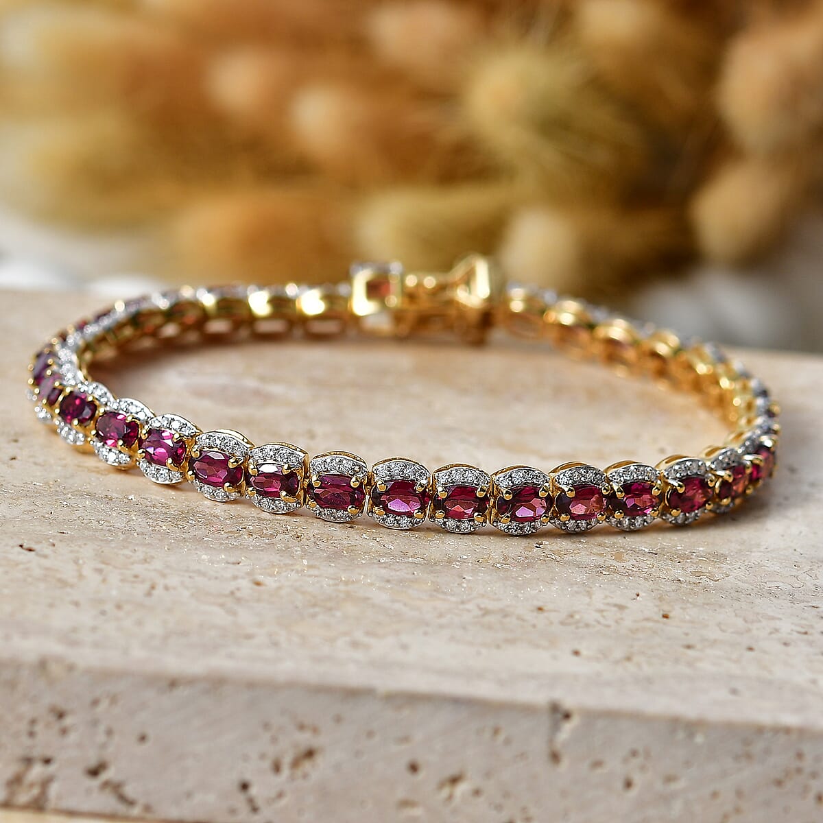 D'Joy Premium Malawi Magenta Garnet, Moissanite Bracelet in 18K Vermeil YG Over Sterling Silver (7.25 In) 11.75 ctw image number 1