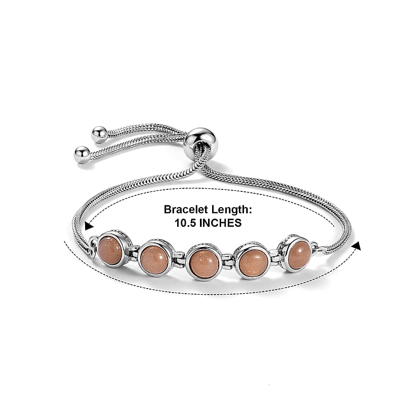 EverTrue Peach Sunstone 4.35 ctw Bracelet in Stainless Steel (10.50 In)
