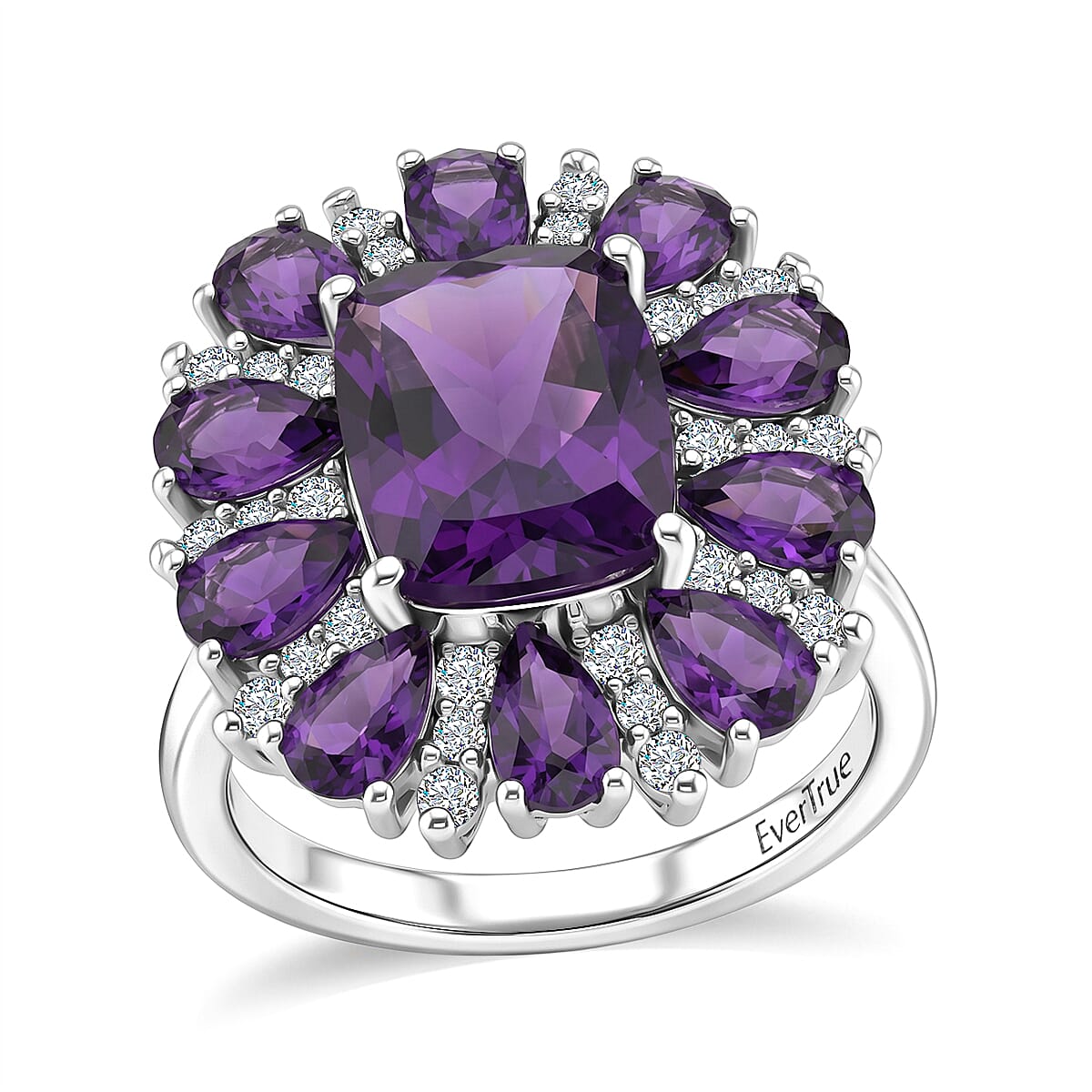 EverTrue African Amethyst and White Zircon 5.25 ctw Ring in Platinum Bond (Size 7.0)
