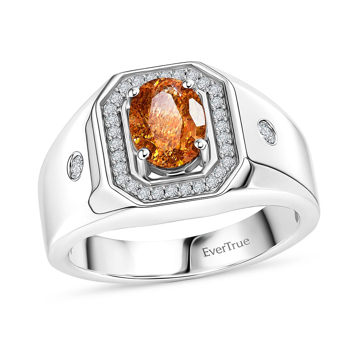 EverTrue Tanzanian Sunstone and White Zircon 1.40 ctw Men's Ring in Platinum Bond (Size 9.0)