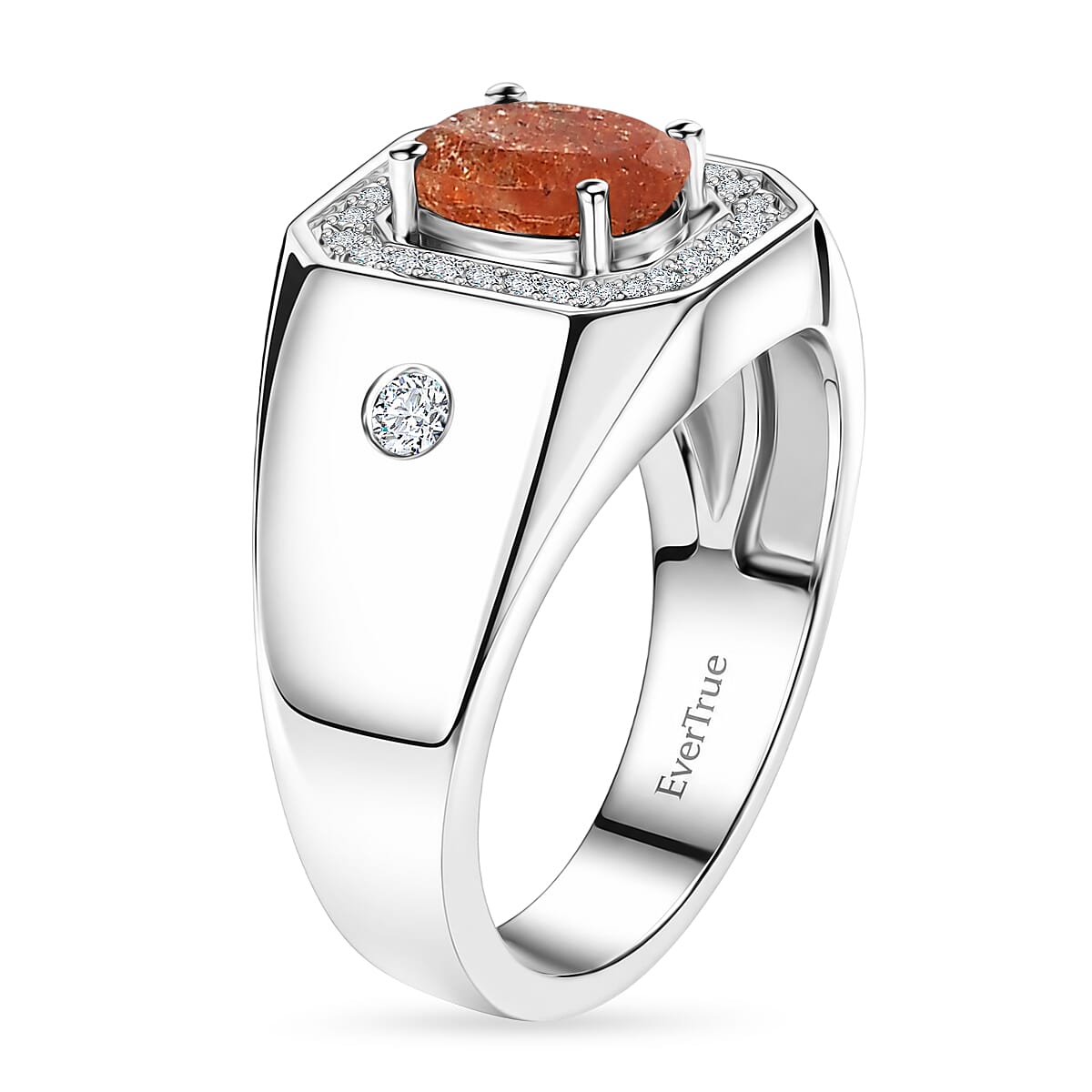 EverTrue Tanzanian Sunstone and White Zircon 1.40 ctw Men's Ring in Platinum Bond (Size 9.0)