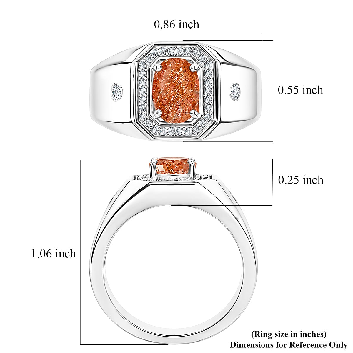 EverTrue Tanzanian Sunstone and White Zircon 1.40 ctw Men's Ring in Platinum Bond (Size 9.0)