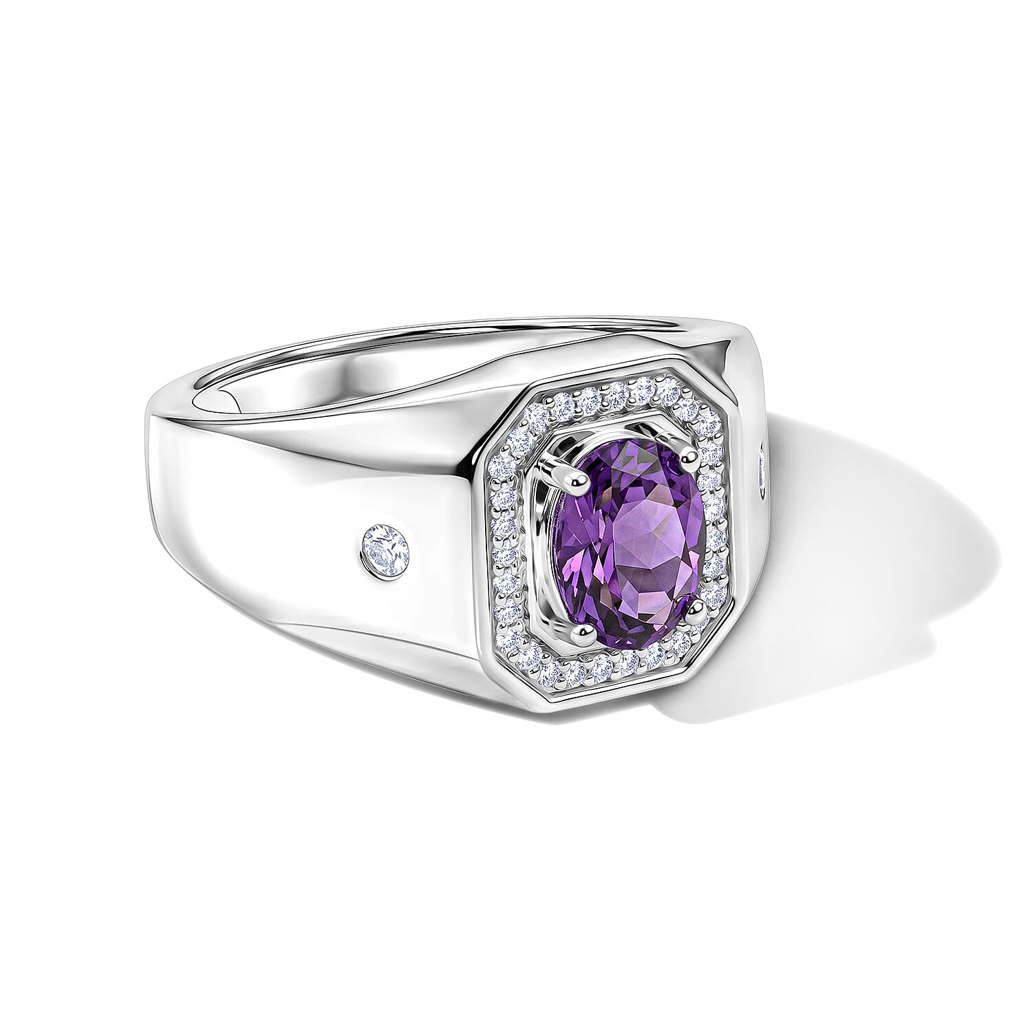 EverTrue Rose De Morocco and White Zircon 1.50 ctw Men's Ring in Platinum Bond (Size 11.0)