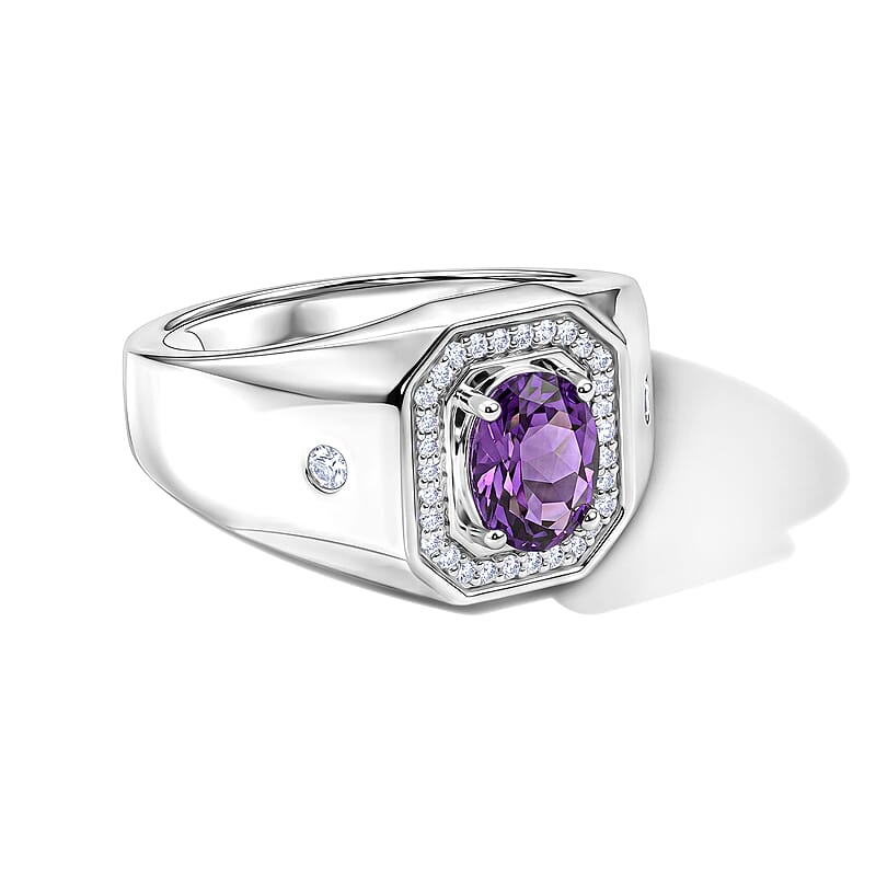 EverTrue Rose De Morocco and White Zircon 1.50 ctw Men's Ring in Platinum Bond (Size 11.0)