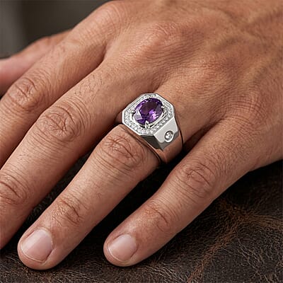 EverTrue Rose De Morocco and White Zircon 1.50 ctw Men's Ring in Platinum Bond (Size 11.0)
