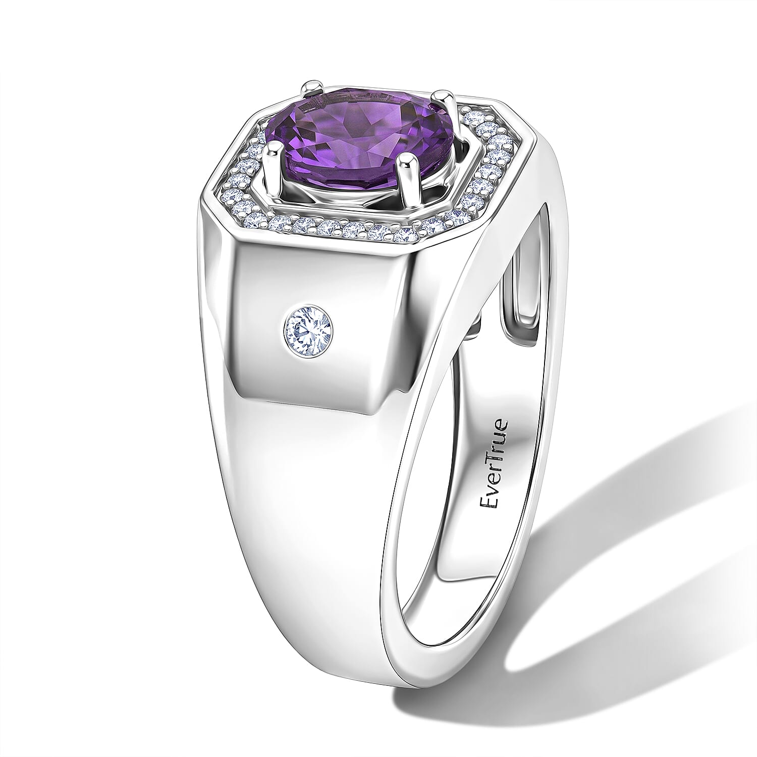 EverTrue Rose De Morocco and White Zircon 1.50 ctw Men's Ring in Platinum Bond (Size 11.0)