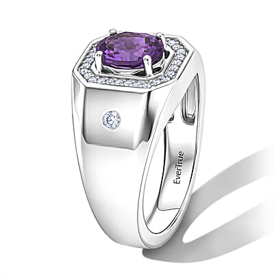 EverTrue Rose De Morocco and White Zircon 1.50 ctw Men's Ring in Platinum Bond (Size 11.0)
