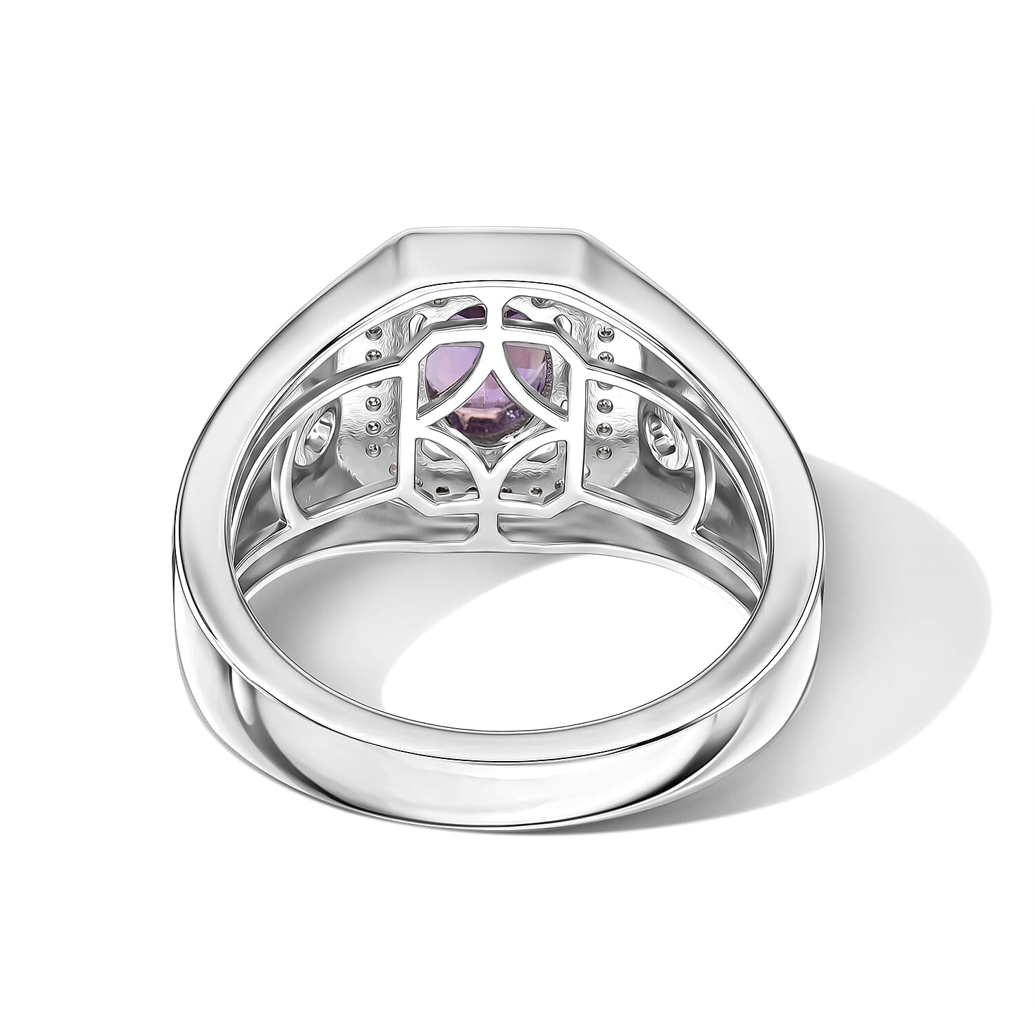 EverTrue Rose De Morocco and White Zircon 1.50 ctw Men's Ring in Platinum Bond (Size 11.0)